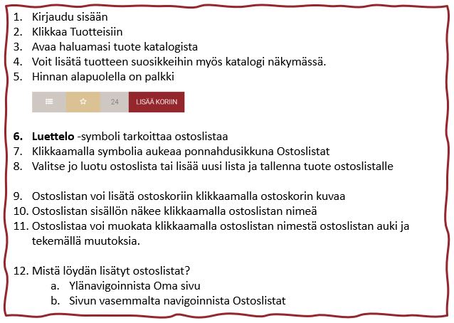 Ohje ostoslistan käyttämiseksi