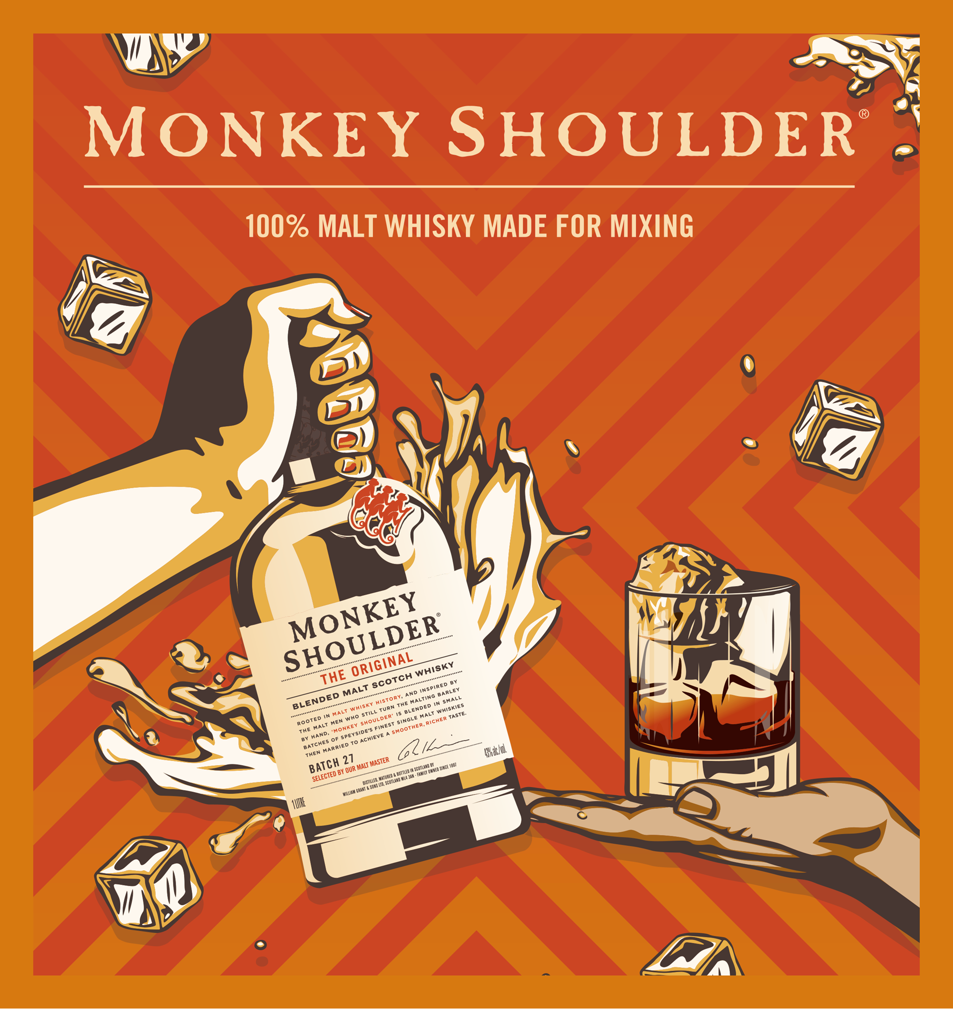 Monkey Shoulder viski jäillä tarjoiltuna.
